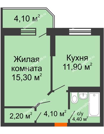 1 комнатная квартира 42 м² в ЖК Звездный-2, дом № 3