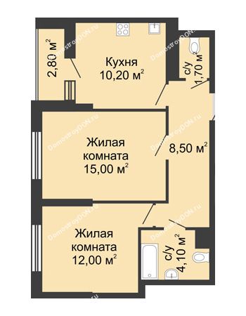 2 комнатная квартира 53,2 м² - ЖК Сказка