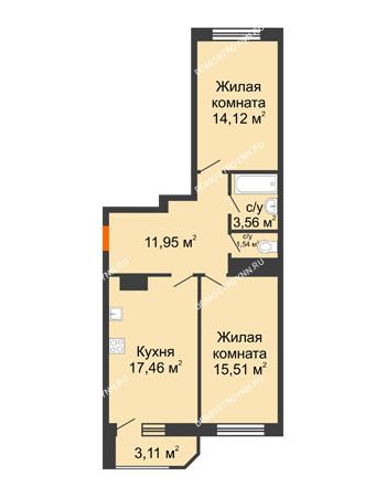 2 комнатная квартира 67,25 м² в ЖК Город времени, дом № 18