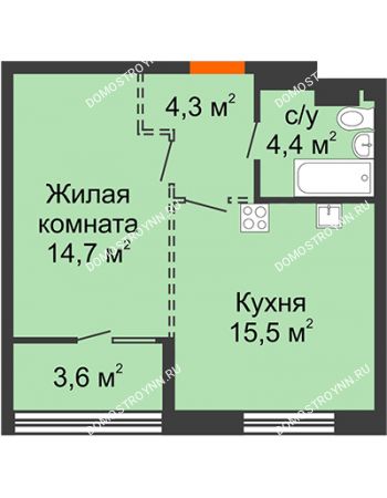 1 комнатная квартира 40,7 м² - ЖК Лайнер на Барминской