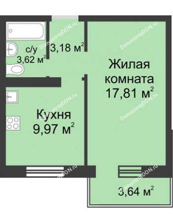 1 комнатная квартира 35,67 м² в ЖК Суворовский, дом Литер 24, Участок 120
