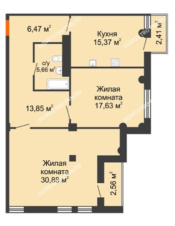 2 комнатная квартира 91,96 м² в ЖК Renaissance (Ренессанс), дом № 1