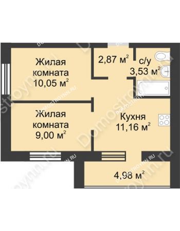 2 комнатная квартира 39,1 м² в ЖК АВИА, дом № 85