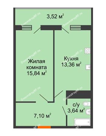 1 комнатная квартира 43,46 м² в ЖК Фамилия, дом Литер 1
