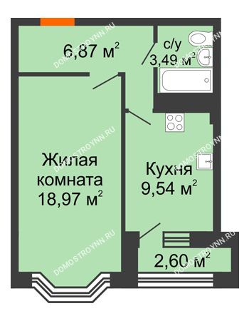 1 комнатная квартира 40,16 м² - ЖК Каскад на Куйбышева