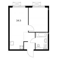 1 комнатная квартира 34,5 м² в ЖК Савин парк, дом корпус 1 - планировка