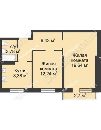 2 комнатная квартира 54,28 м² в ЖК Тридесятое (Экопарк Березовка), дом № 23