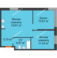 2 комнатная квартира 51,83 м² в ЖК Сердце Сибири, дом Квартал Нефтяников, ГП-1 - планировка