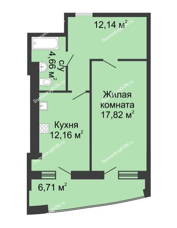 1 комнатная квартира 54,4 м² в ЖК Тихий Дон, дом № 1