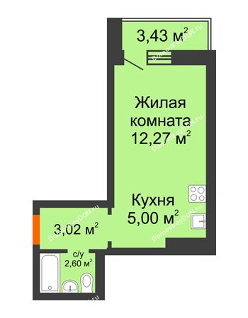 Студия 24,61 м² в ЖК Платовский, дом Литер 11