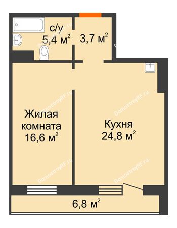 2 комнатная квартира 53,9 м² в ЖК на Калинина, дом № 2.1
