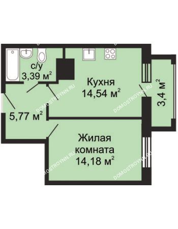 1 комнатная квартира 40,71 м² - ЖК Гелиос