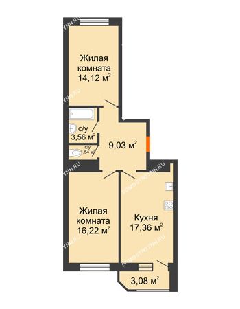 2 комнатная квартира 64,91 м² в ЖК Город времени, дом № 18