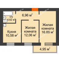 2 комнатная квартира 52,57 м², ЖК Новая Жизнь - планировка
