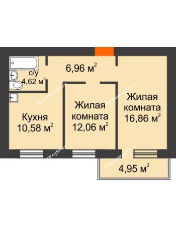 2 комнатная квартира 52,57 м² - ЖК Новая Жизнь