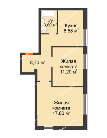 2 комнатная квартира 49,88 м² - ЖК Левенцовский