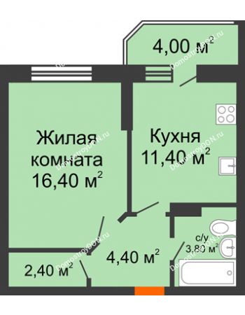 1 комнатная квартира 42,4 м² в ЖК Звездный-2, дом № 4
