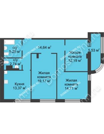 3 комнатная квартира 84,87 м² в ЖК Караваиха, дом № 5