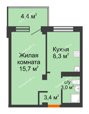 1 комнатная квартира 31,7 м² в ЖК Серебряный, дом № 3