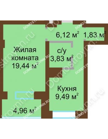 1 комнатная квартира 45,68 м² - ЖК Подкова Приокская