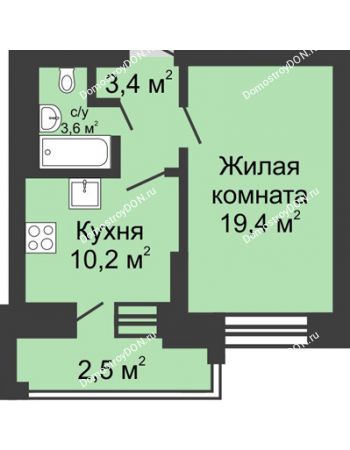 1 комнатная квартира 38,3 м² в ЖК Династия, дом Литер 1