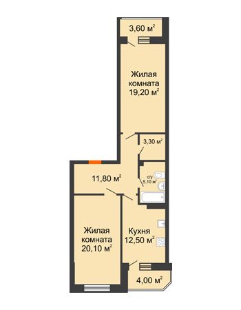 2 комнатная квартира 79,6 м² в ЖК Звездный-2, дом № 4