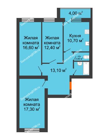 3 комнатная квартира 79,4 м² в ЖК Сиреневый квартал, дом Секция 3