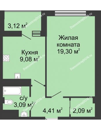 1 комнатная квартира 42 м² в  ЖК РИИЖТский Уют, дом Секция 1-2
