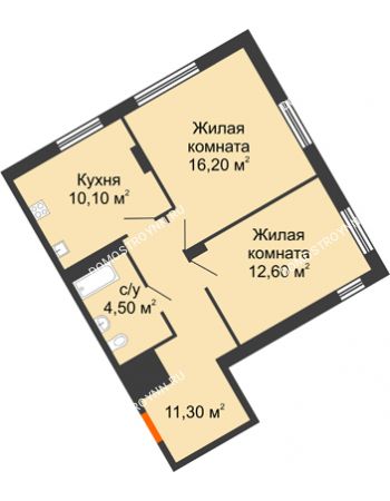 2 комнатная квартира 54,7 м² в ЖК Маршал Град, дом № 3
