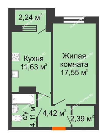 1 комнатная квартира 41,22 м² - ЖК Дом на Чаадаева