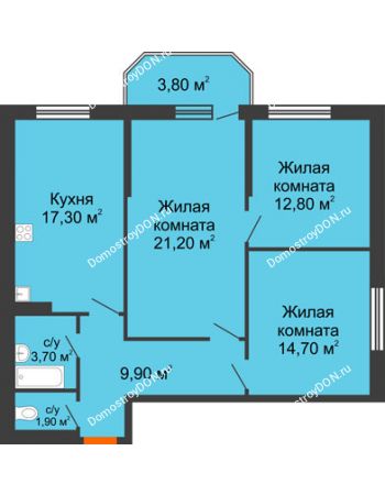 3 комнатная квартира 85,3 м² в ЖК Три Сквера (3 Сквера), дом № 31