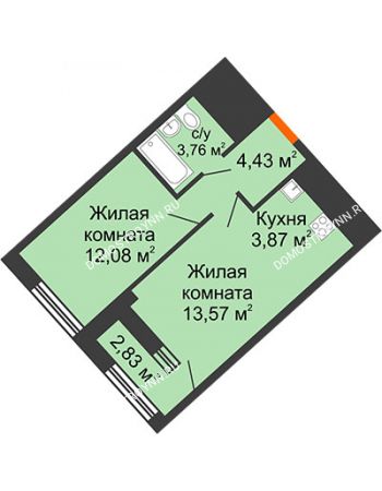1 комнатная квартира 39,13 м² в ЖК Дом на Набережной, дом № 1