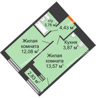 1 комнатная квартира 39,13 м² в ЖК Дом на Набережной, дом № 1 - планировка