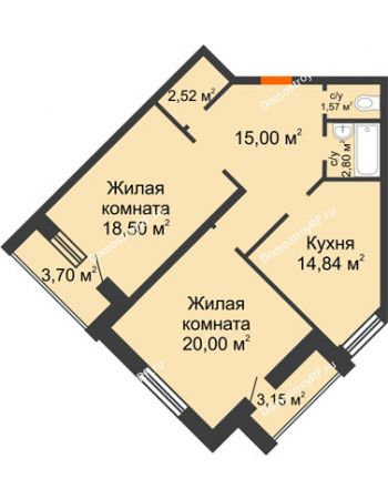 2 комнатная квартира 75,23 м² в ЖК На Гнаровской, дом № 12 корпус 9