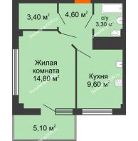 1 комнатная квартира 37,2 м² в ЖК Грин Парк, дом Литер 2 - планировка