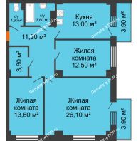 3 комнатная квартира 87,48 м² в ЖК Сокол Градъ, дом Литер 3 - планировка