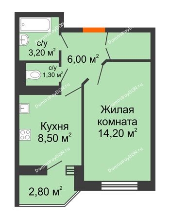 1 комнатная квартира 34,7 м² в ЖК Вересаево, дом Литер 14