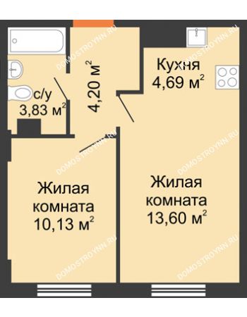 2 комнатная квартира 36,45 м² - ЖК Каскад на Ленина