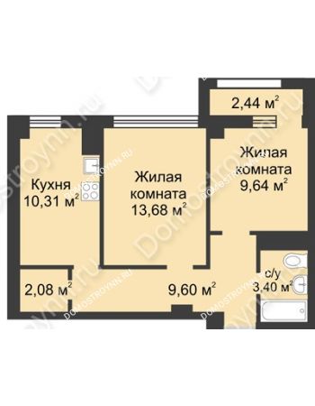 2 комнатная квартира 49,96 м² - ЖК Каскад на Сусловой