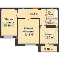 2 комнатная квартира 65,84 м² в ЖК Облака, дом № 2 - планировка