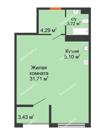 1 комнатная квартира 46,52 м² в ЖК Олимп, дом Литер 1