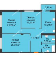 3 комнатная квартира 104,81 м², Жилой дом по ул. Им. Семашко - планировка