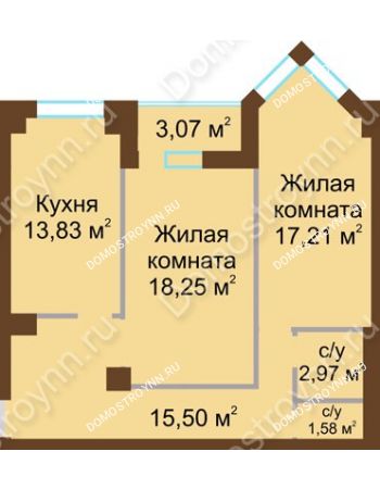 2 комнатная квартира 70,2 м² - ЖК Грани
