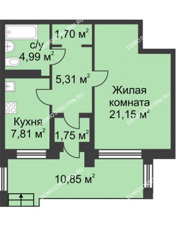 1 комнатная квартира 42,71 м² в КП Каштановый дворик, дом Тип 1