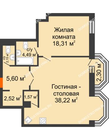 2 комнатная квартира 73,55 м² - ЖК Дом на Гребешке