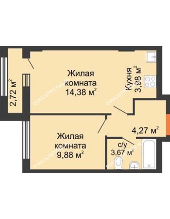 2 комнатная квартира 37,54 м² - ЖК Каскад на Ленина