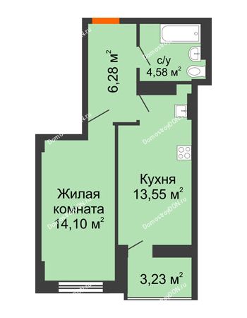 1 комнатная квартира 40,13 м² в ЖК Аврора, дом № 2