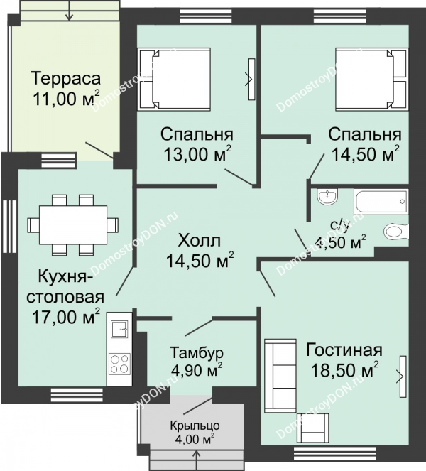 Планировка 1 этажа в доме Тип 1, 94.45 м² в КП Щепкин Союз