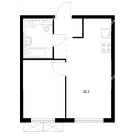 1 комнатная квартира 32,5 м² в ЖК Савин парк, дом корпус 8 - планировка