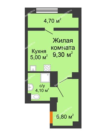 Студия 27,68 м² в ЖК Сокол на Оганова, дом Литер 1